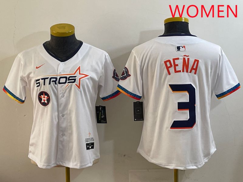 Women Houston Astros #3 Pena White Fourth generation Joint Name 2025 Nike MLB Jersey style 10->women mlb jersey->Women Jersey